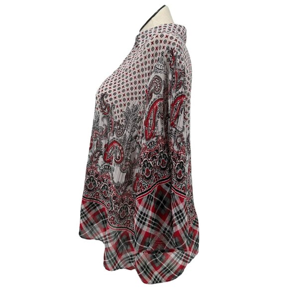 Lane Bryant Womens 22/24W Blouse Black Red White Sheer Button-Down 3/4 Sleeves - Picture 5 of 8